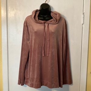 LOFT Women’s Soft Velvet Plush Pink Hooded Sweater